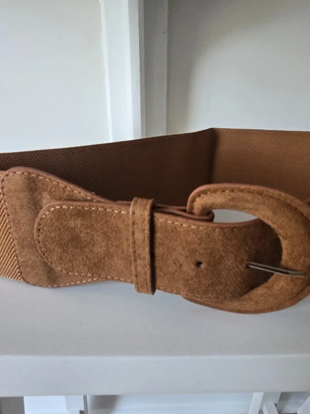 Faux suede and leather stretchy belt